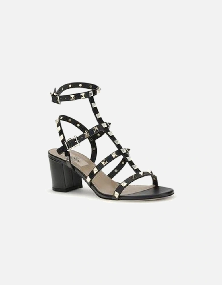 Rockstud Leather Sandals with Chunky Heel Women - Black