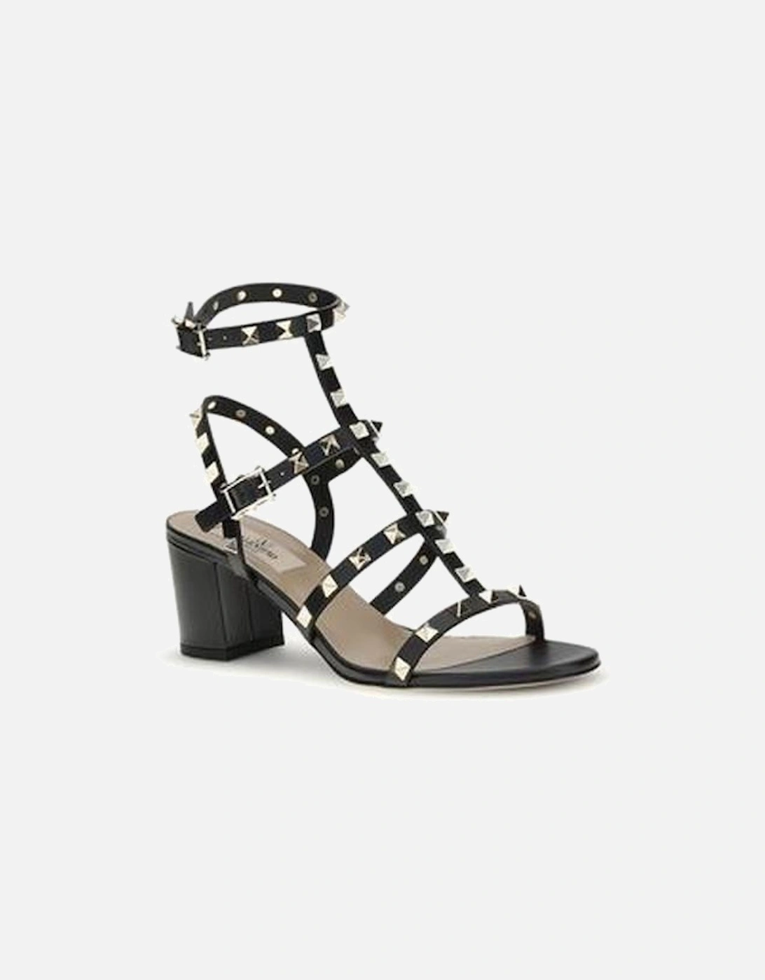 Rockstud Leather Sandals with Chunky Heel Women - Black