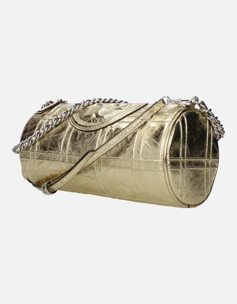 Metallic Leather Shoulder Bag with Logo and Adjustable Strap Women -