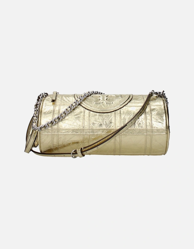 Metallic Leather Shoulder Bag with Logo and Adjustable Strap Women -