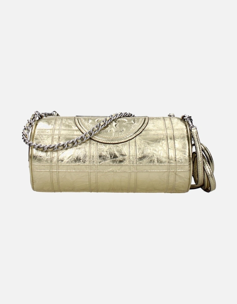 Metallic Leather Shoulder Bag with Logo and Adjustable Strap Women -