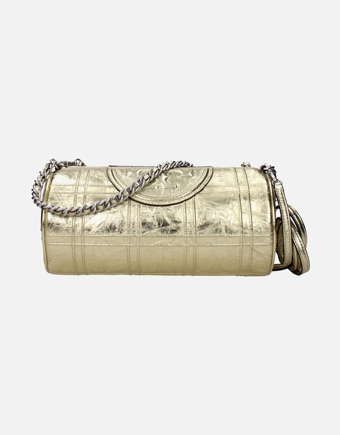 Metallic Leather Shoulder Bag with Logo and Adjustable Strap Women -