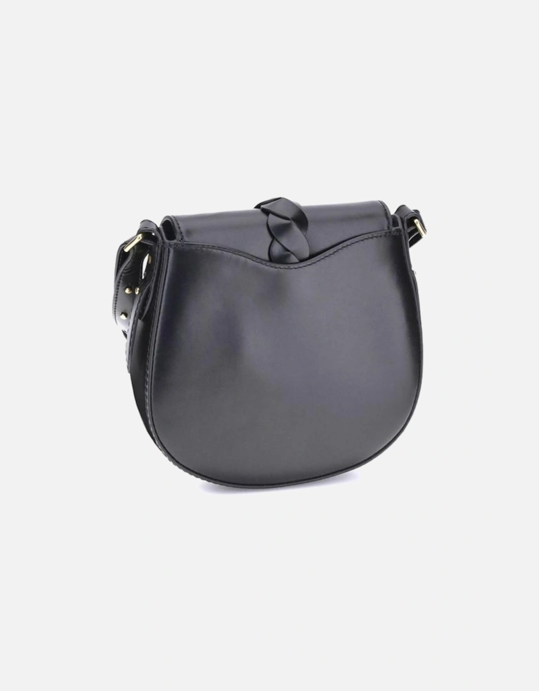 Smooth Leather Shoulder Bag with Adjustable Strap Women - Black