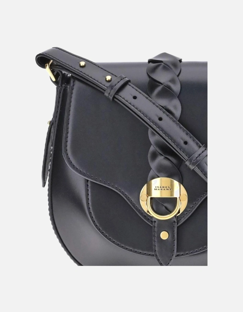 Smooth Leather Shoulder Bag with Adjustable Strap Women - Black