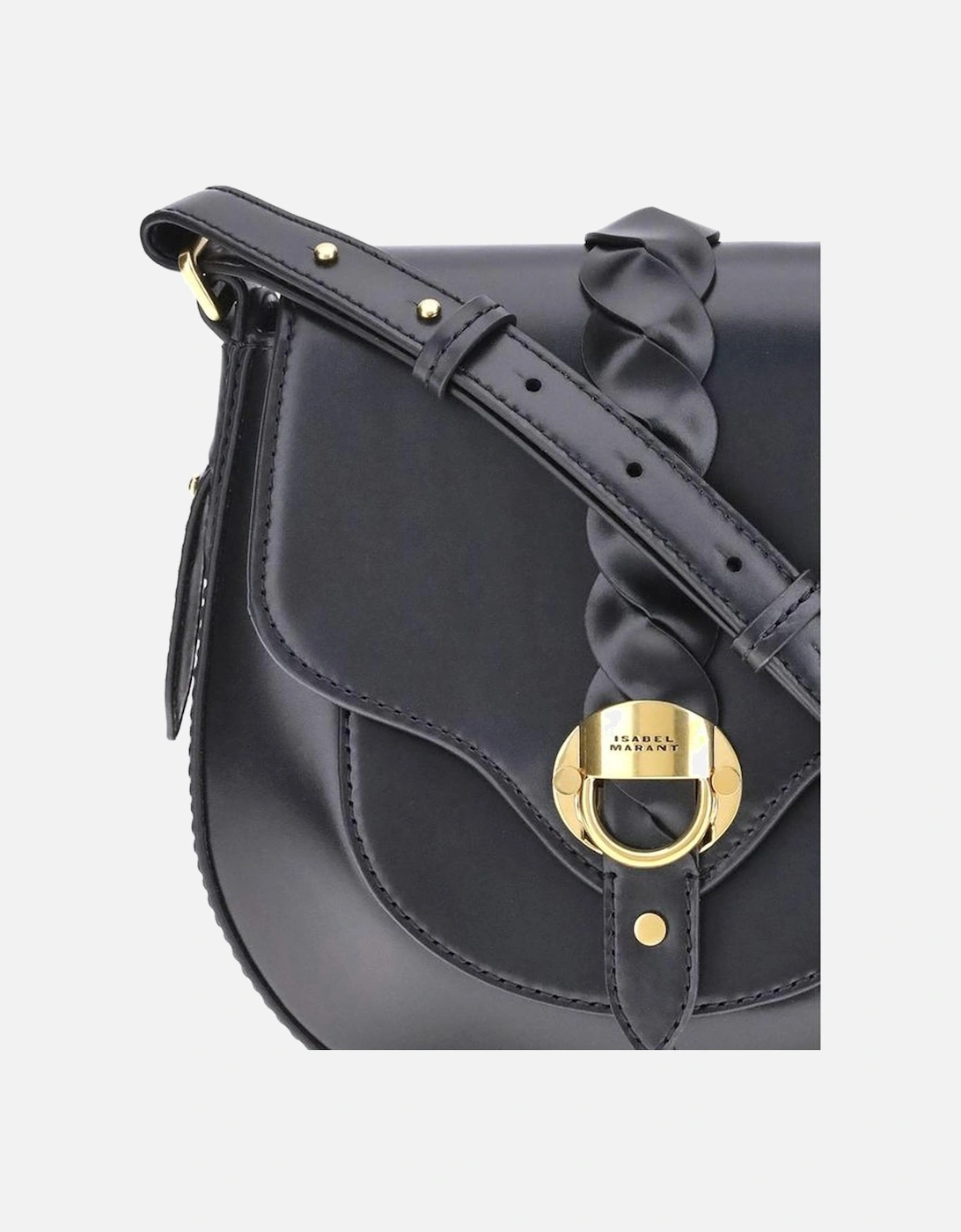 Smooth Leather Shoulder Bag with Adjustable Strap Women - Black