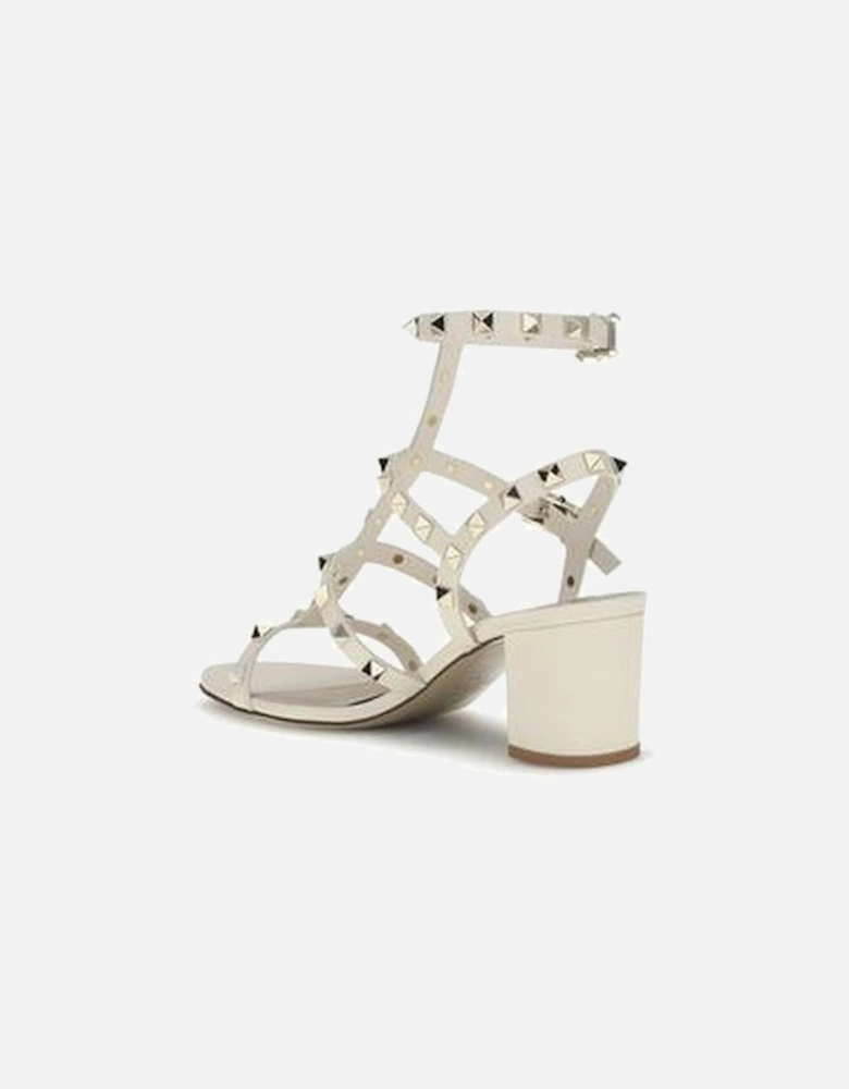 Rockstud Leather Sandals with Chunky Heel Women - Cream