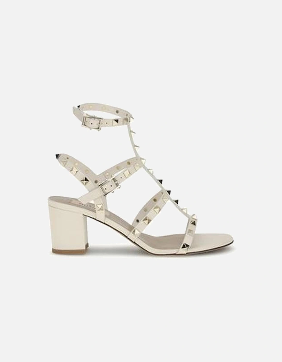 Rockstud Leather Sandals with Chunky Heel Women - Cream, 4 of 3