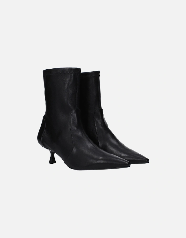 Pointy Toe Mid Heel Leather Ankle Boots Women - Black