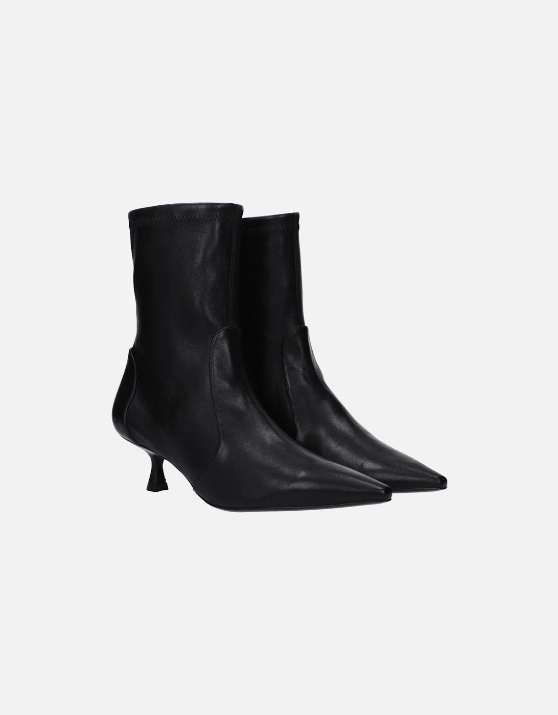 Pointy Toe Mid Heel Leather Ankle Boots Women - Black