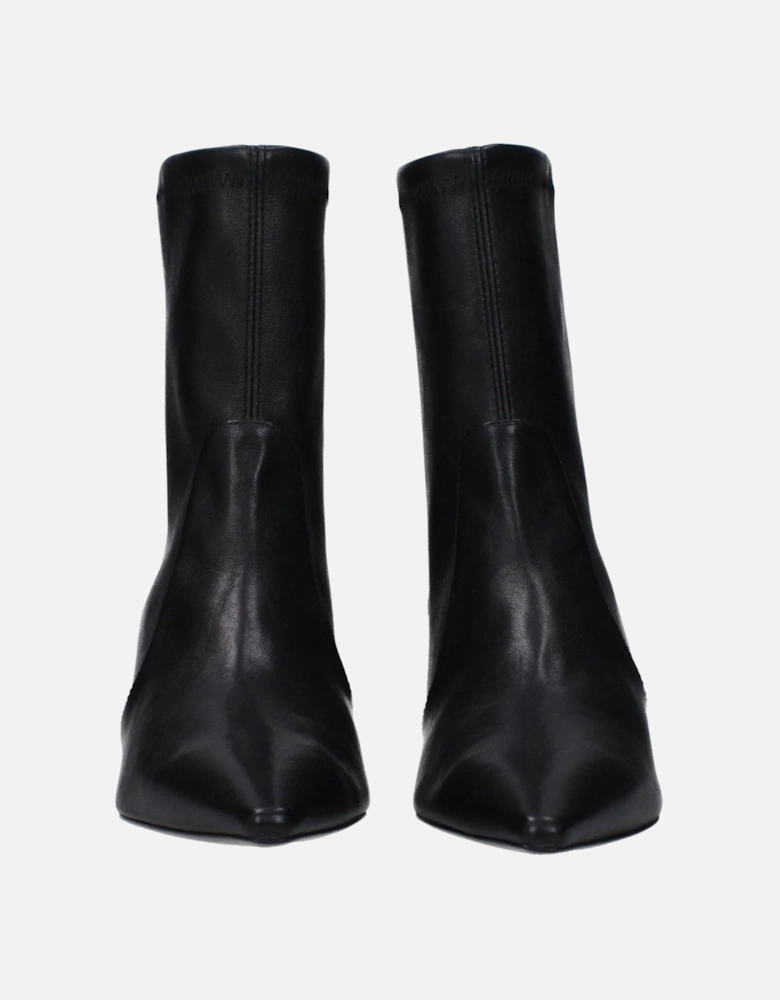 Pointy Toe Mid Heel Leather Ankle Boots Women - Black