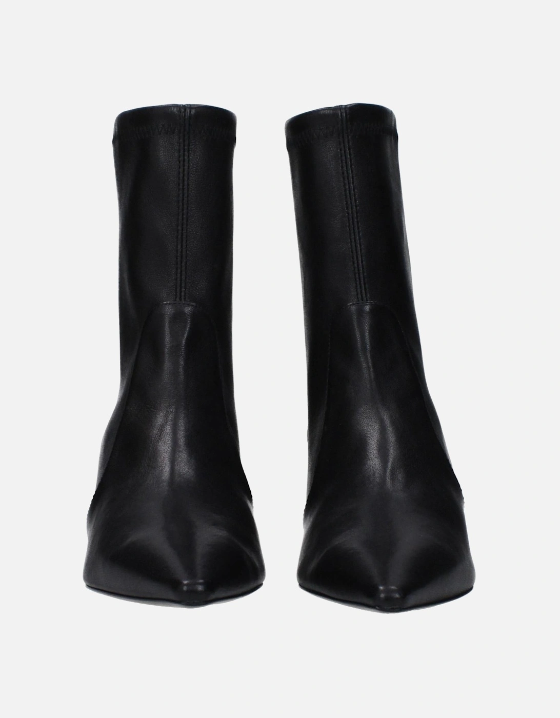 Pointy Toe Mid Heel Leather Ankle Boots Women - Black