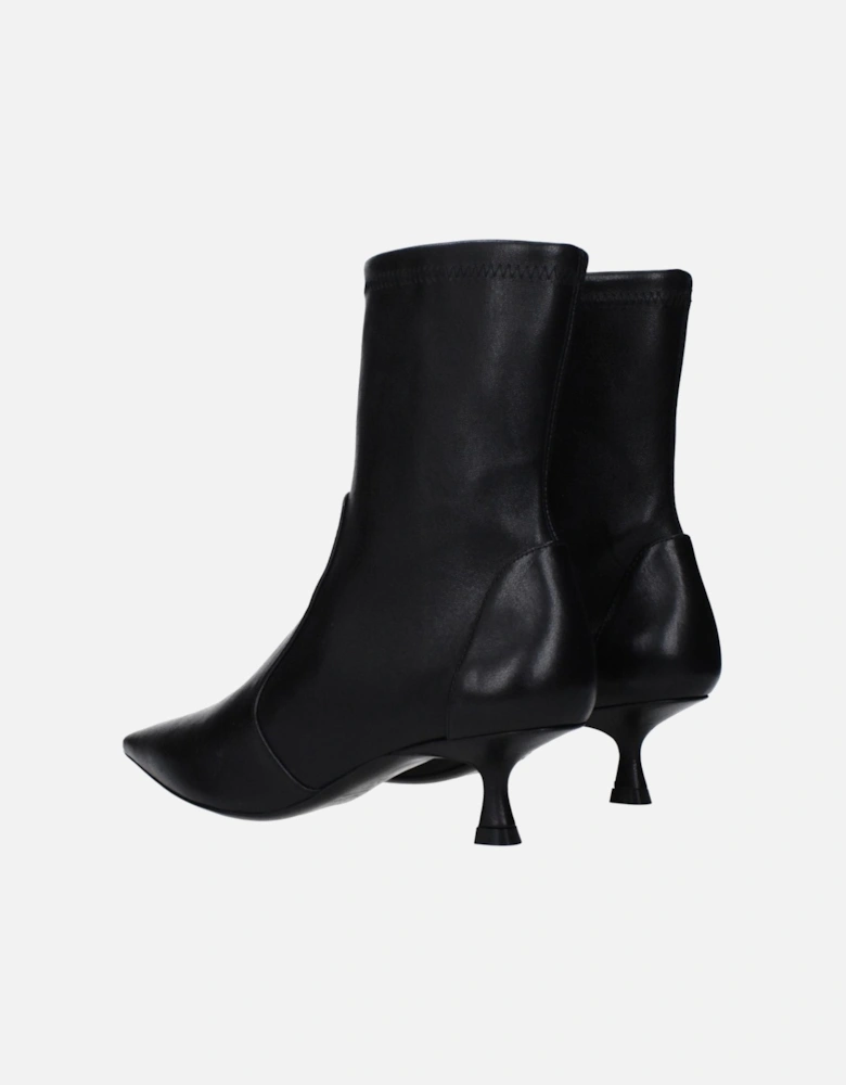 Pointy Toe Mid Heel Leather Ankle Boots Women - Black