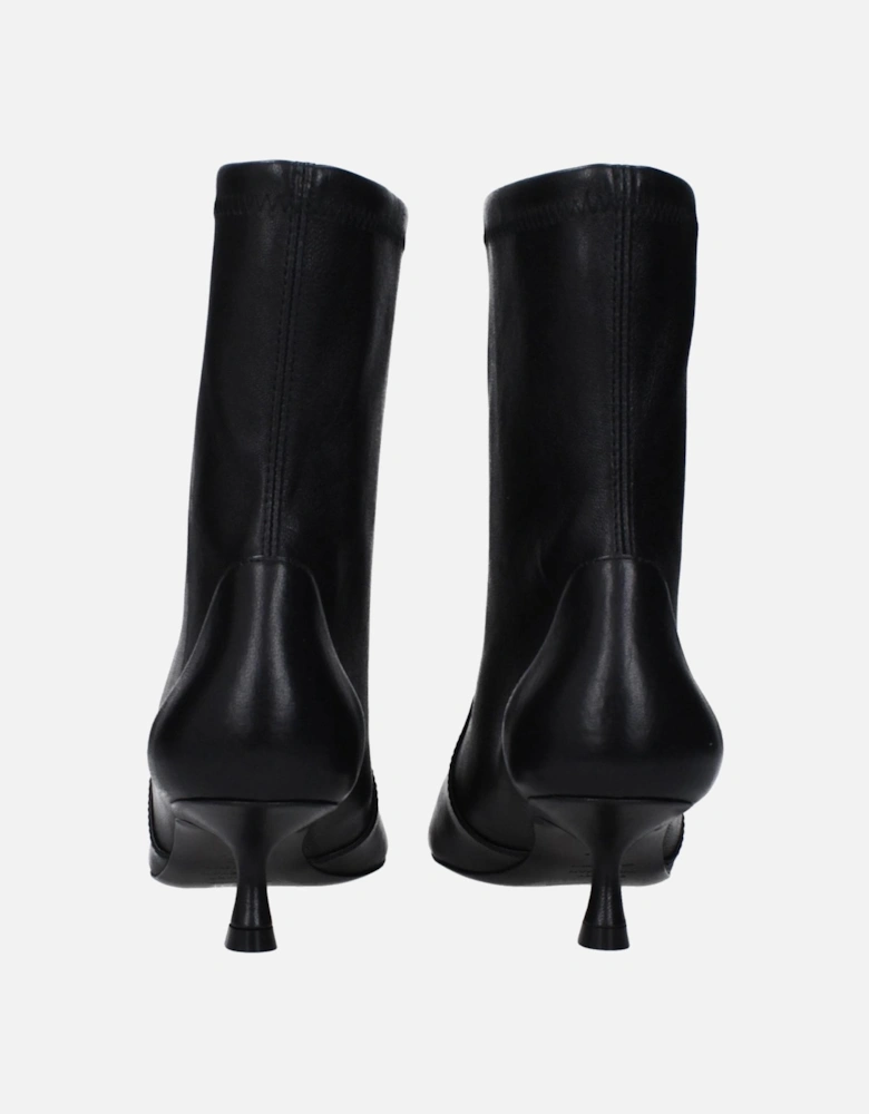Pointy Toe Mid Heel Leather Ankle Boots Women - Black