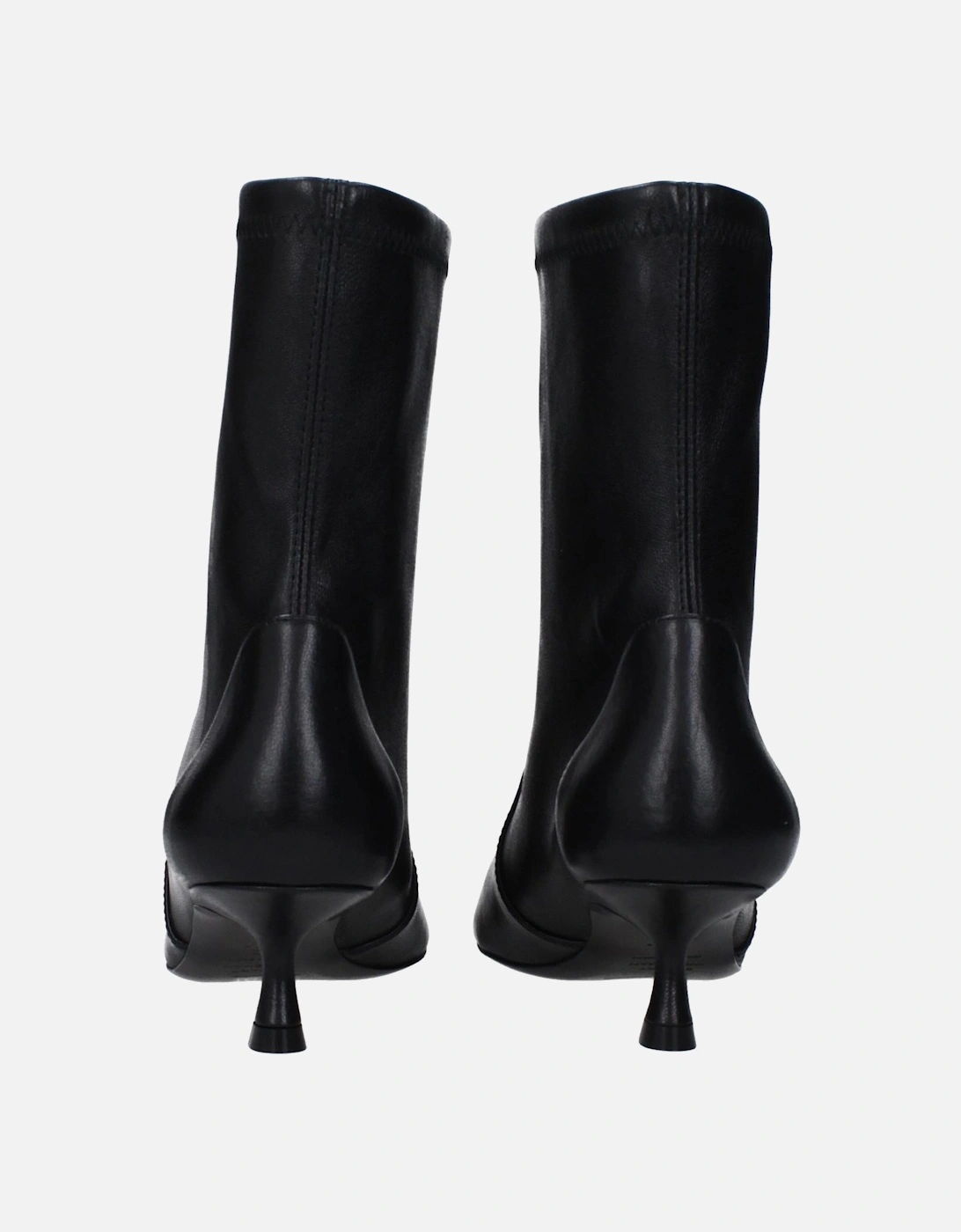 Pointy Toe Mid Heel Leather Ankle Boots Women - Black