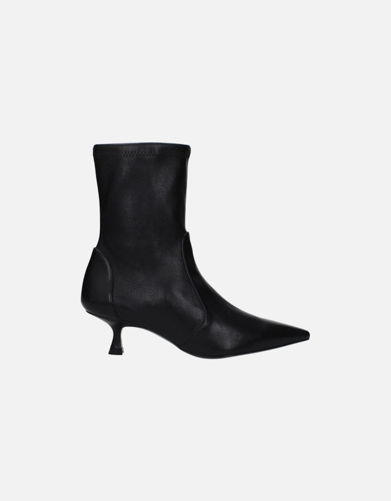 Pointy Toe Mid Heel Leather Ankle Boots Women - Black