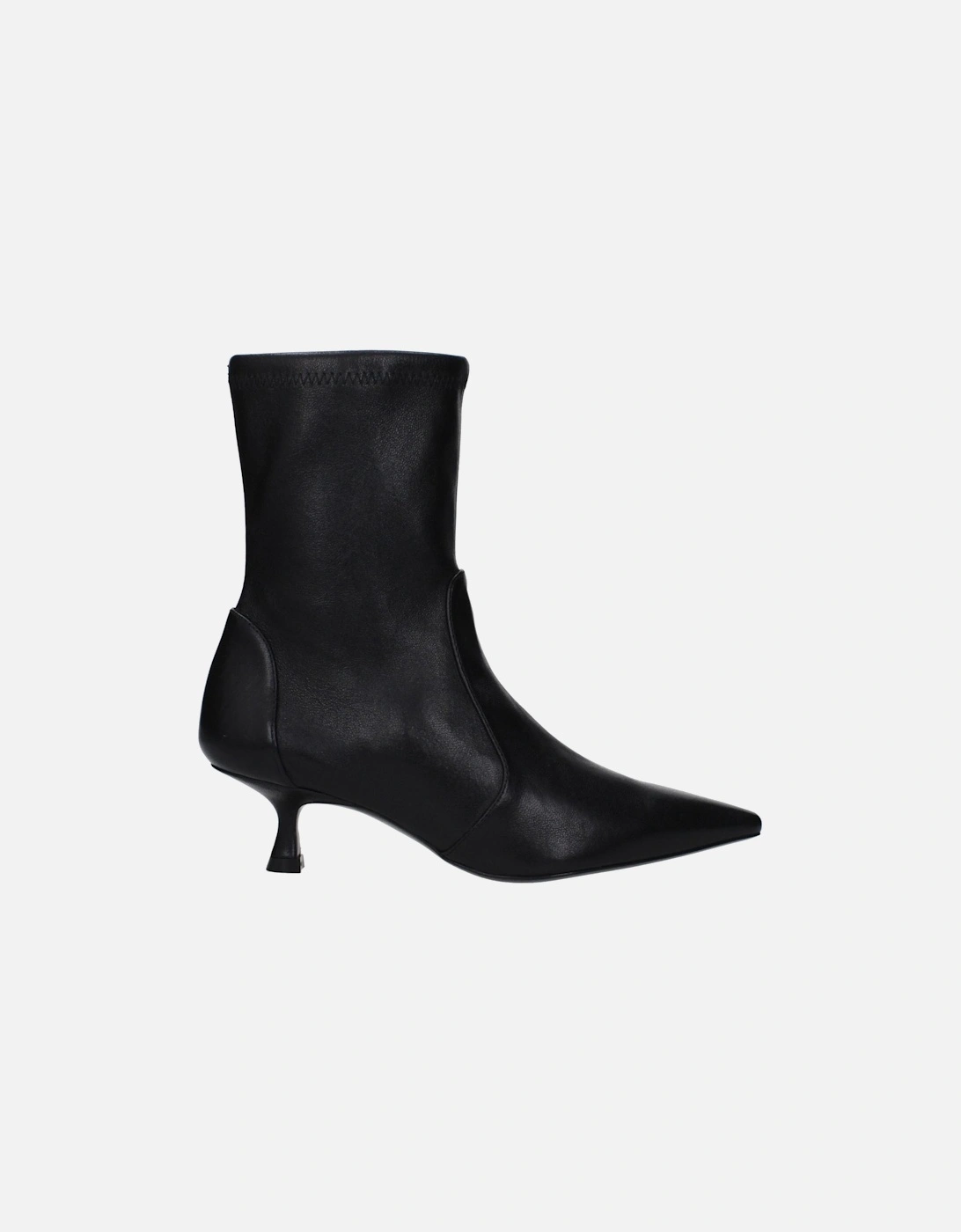 Pointy Toe Mid Heel Leather Ankle Boots Women - Black, 6 of 5