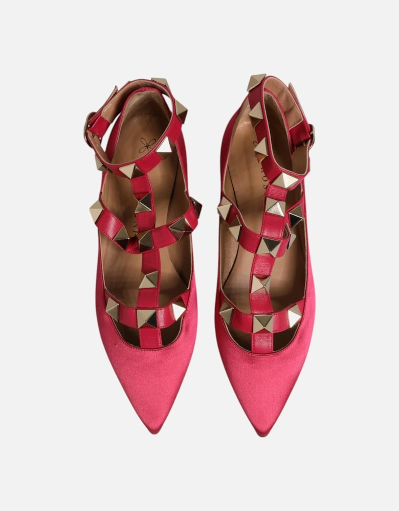 Ankle Strap Studded Ballet Flats Women - Red Flat Shoes