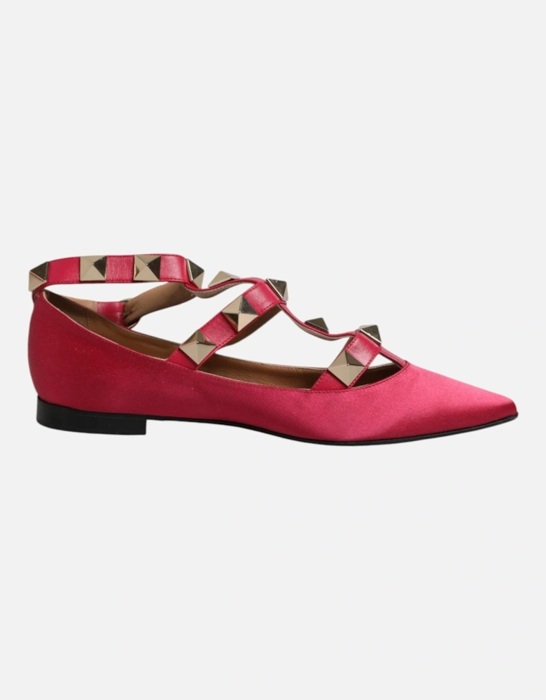 Ankle Strap Studded Ballet Flats Women - Red Flat Shoes