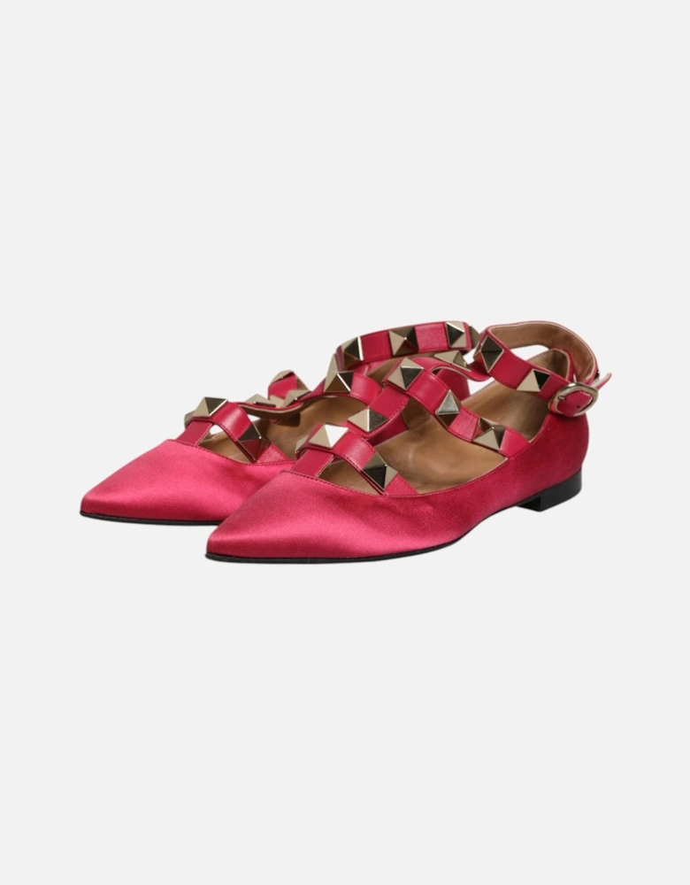 Ankle Strap Studded Ballet Flats Women - Red Flat Shoes
