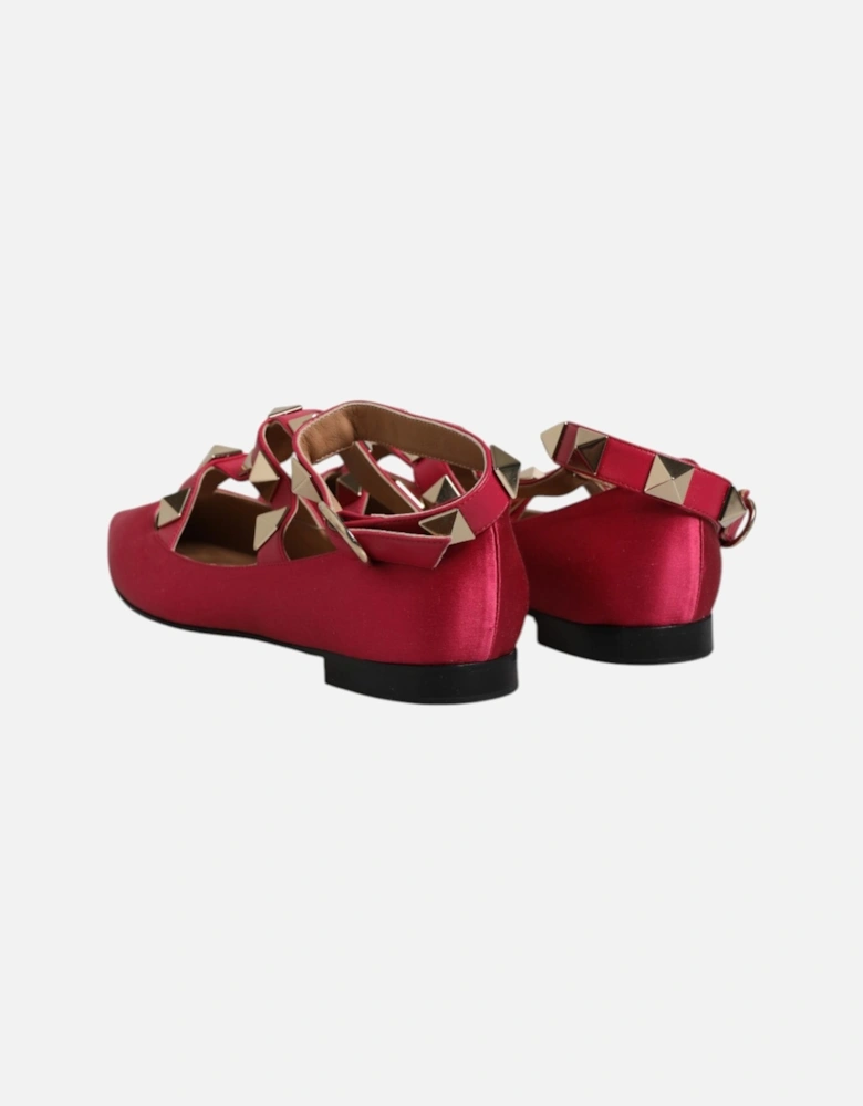Ankle Strap Studded Ballet Flats Women - Red Flat Shoes