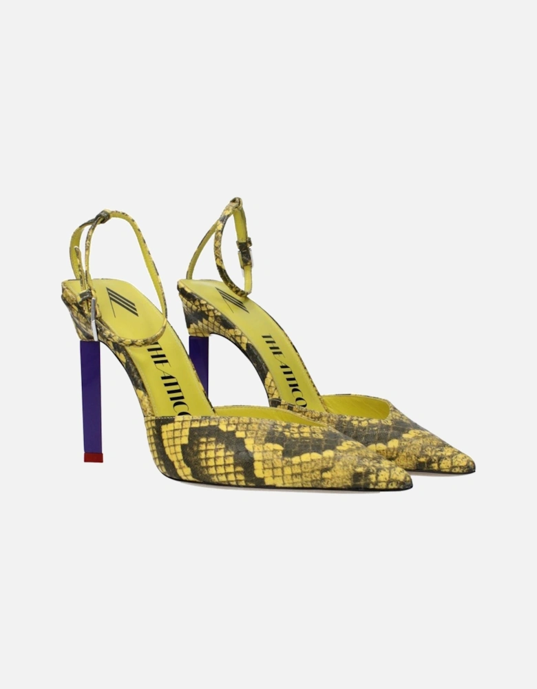 High Heel Pointed Toe Leather Sandals Women - Yellow