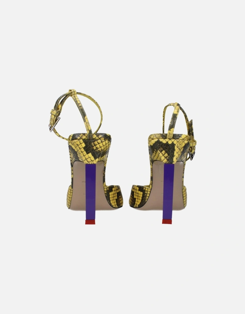 High Heel Pointed Toe Leather Sandals Women - Yellow