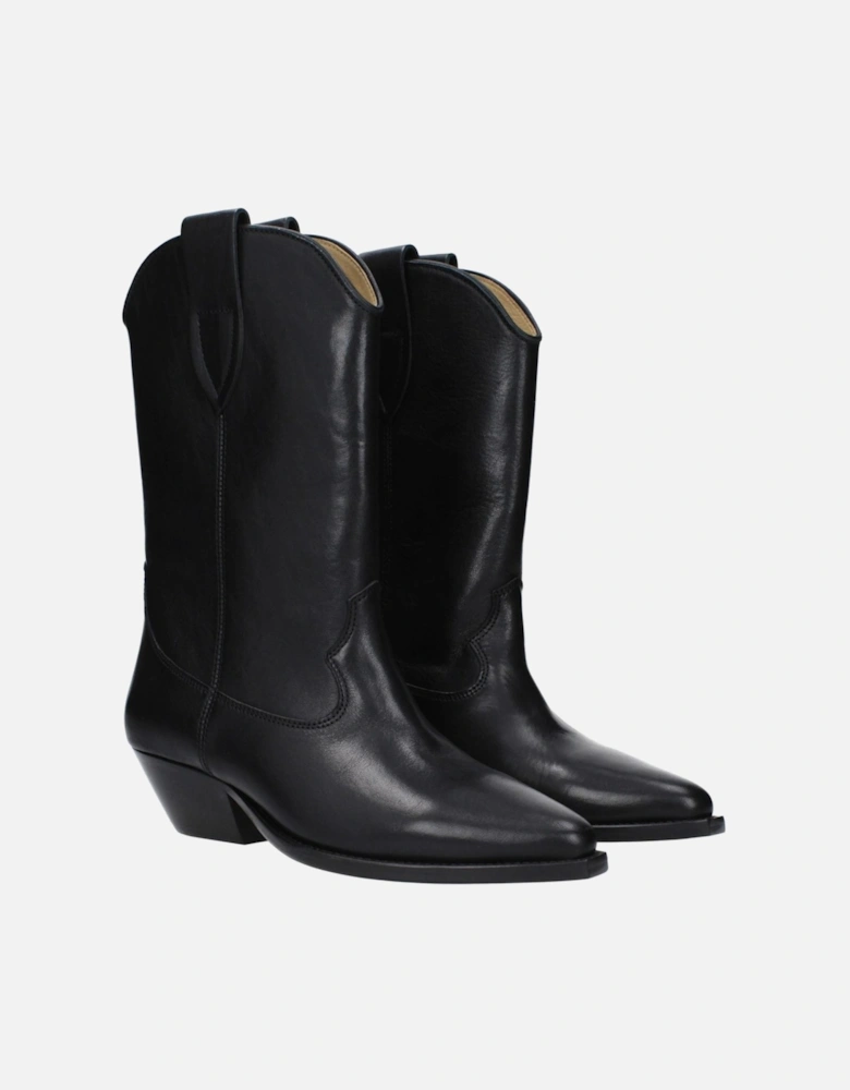 Pointy Toe Mid Heel Leather Ankle Boots Women - Black