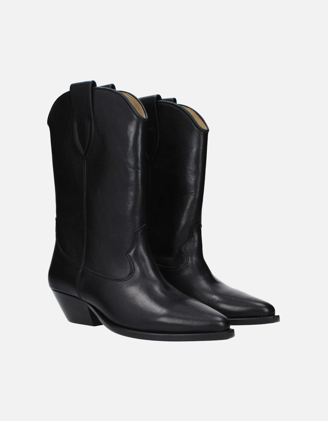 Pointy Toe Mid Heel Leather Ankle Boots Women - Black