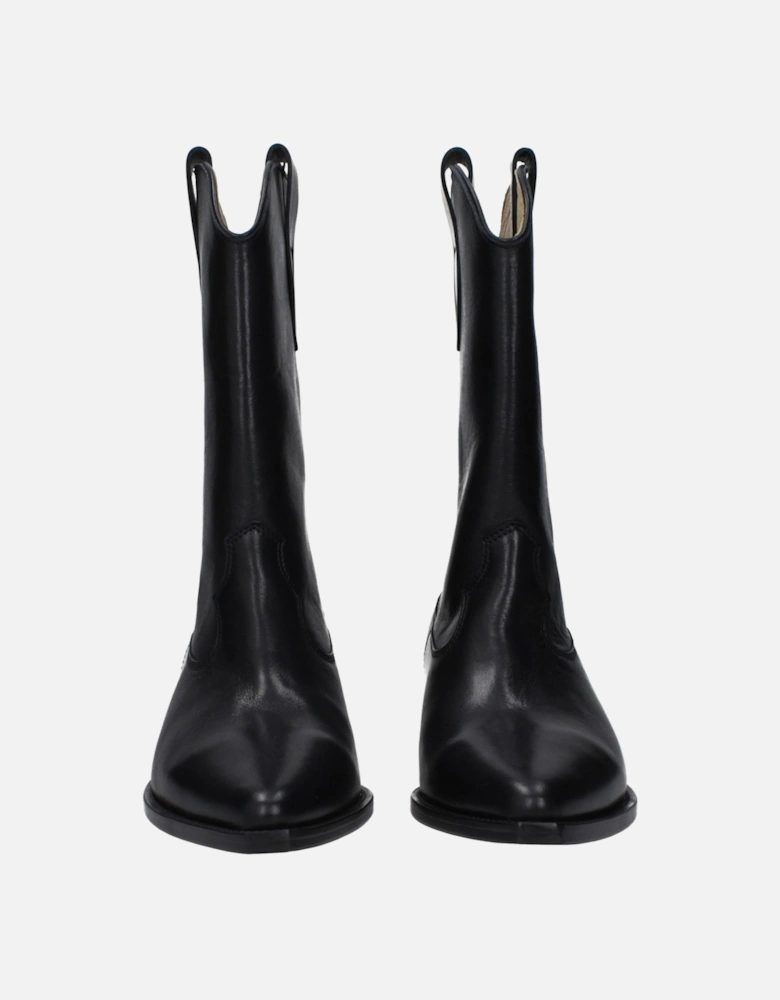 Pointy Toe Mid Heel Leather Ankle Boots Women - Black