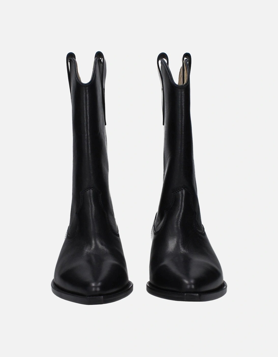 Pointy Toe Mid Heel Leather Ankle Boots Women - Black