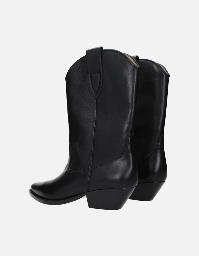 Pointy Toe Mid Heel Leather Ankle Boots Women - Black