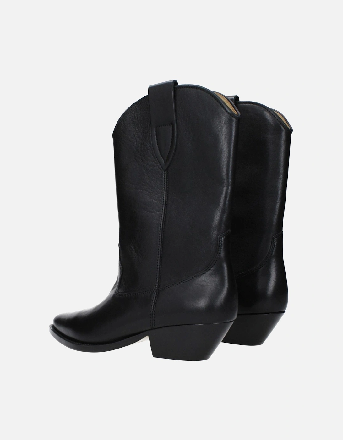 Pointy Toe Mid Heel Leather Ankle Boots Women - Black