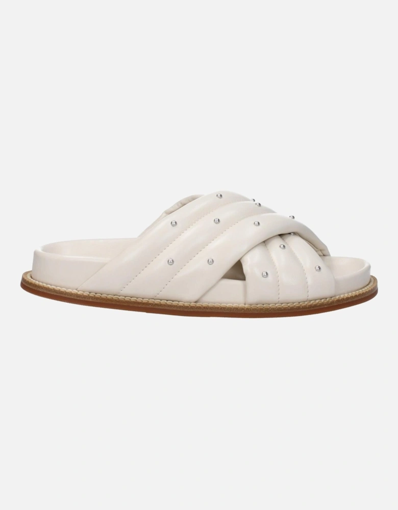 Studded Leather Open Toe Slippers Women - Beige Sandals
