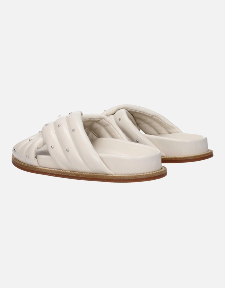 Studded Leather Open Toe Slippers Women - Beige Sandals