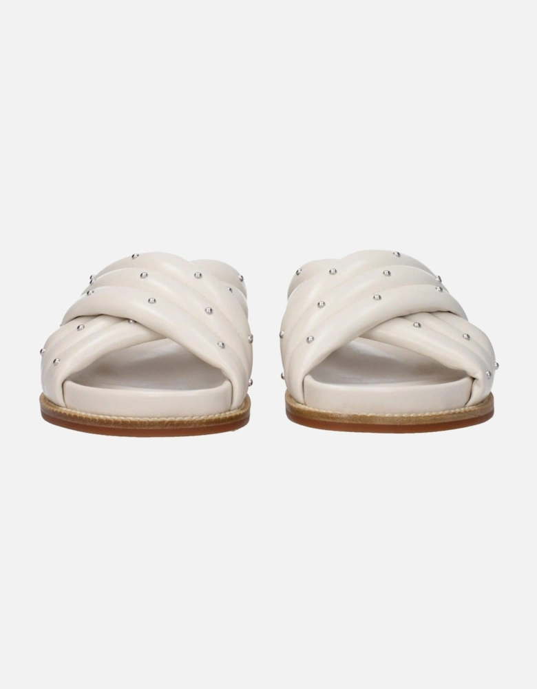 Studded Leather Open Toe Slippers Women - Beige Sandals