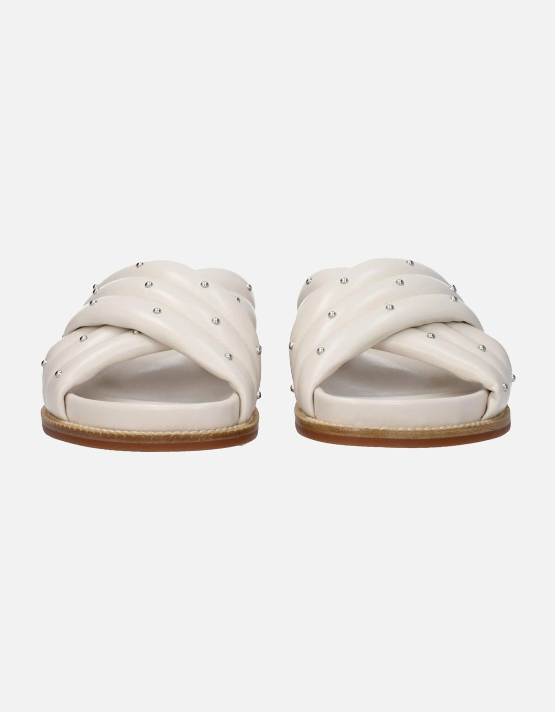 Studded Leather Open Toe Slippers Women - Beige Sandals