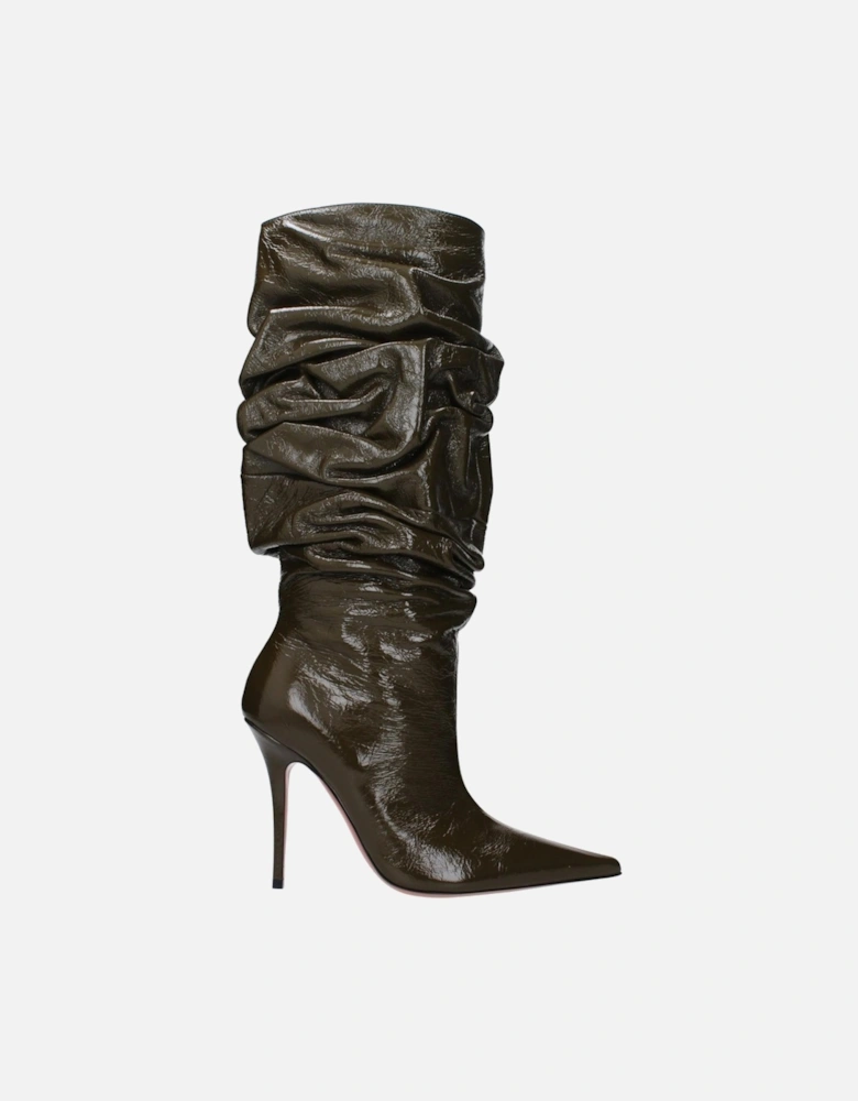 High Heel Pointed Toe Leather Boots Women - Green