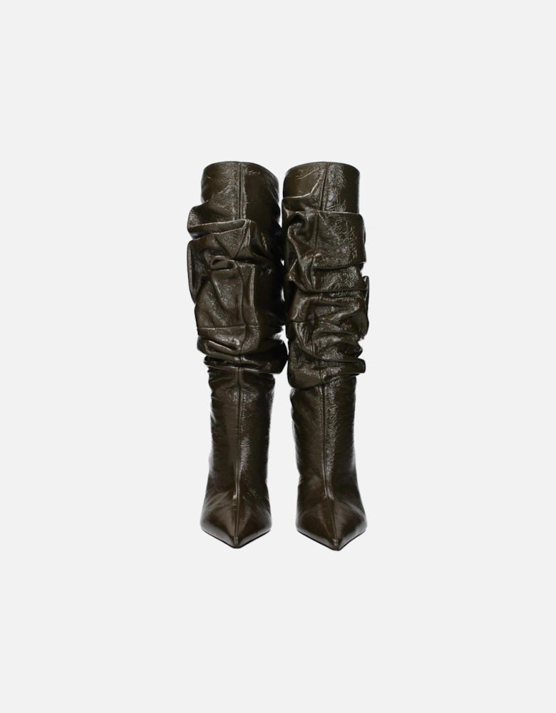 High Heel Pointed Toe Leather Boots Women - Green