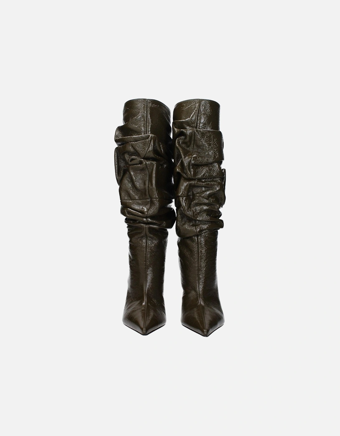 High Heel Pointed Toe Leather Boots Women - Green