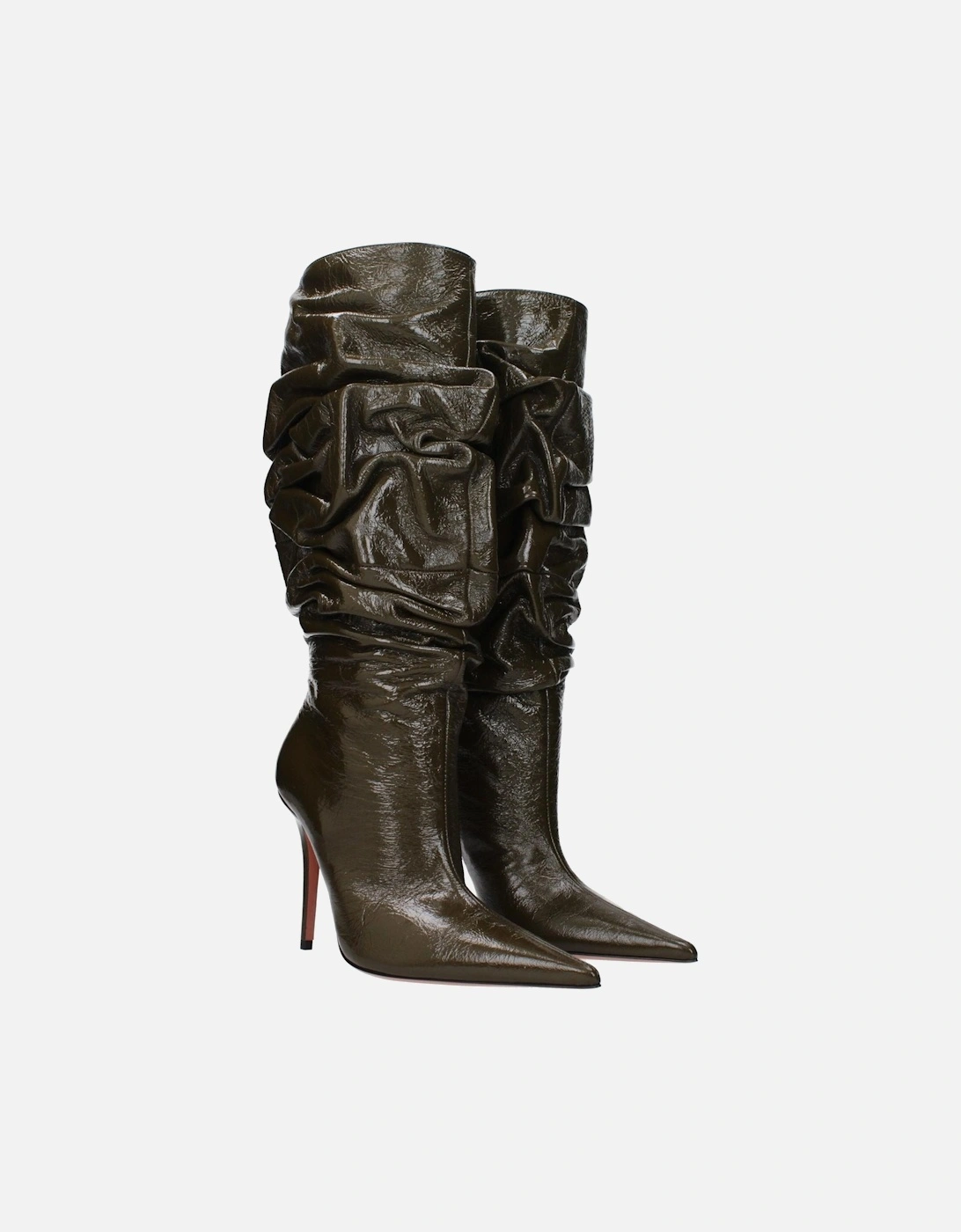 High Heel Pointed Toe Leather Boots Women - Green