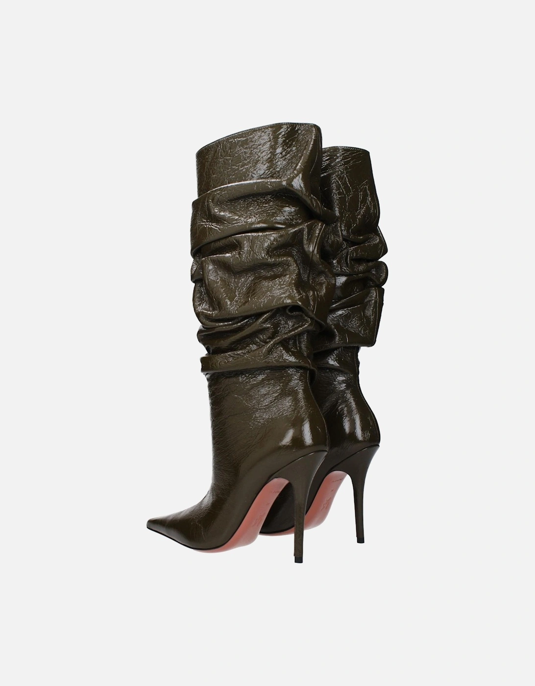 High Heel Pointed Toe Leather Boots Women - Green
