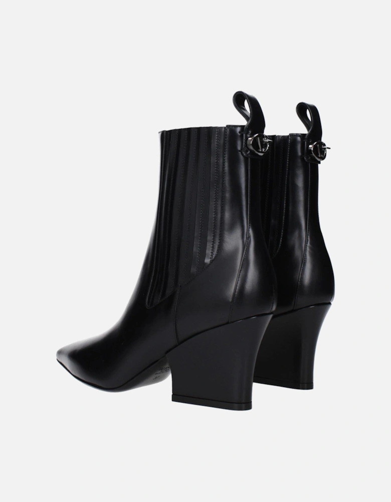 Leather Pointy Toe Mid Heel Ankle Boots Women - Black