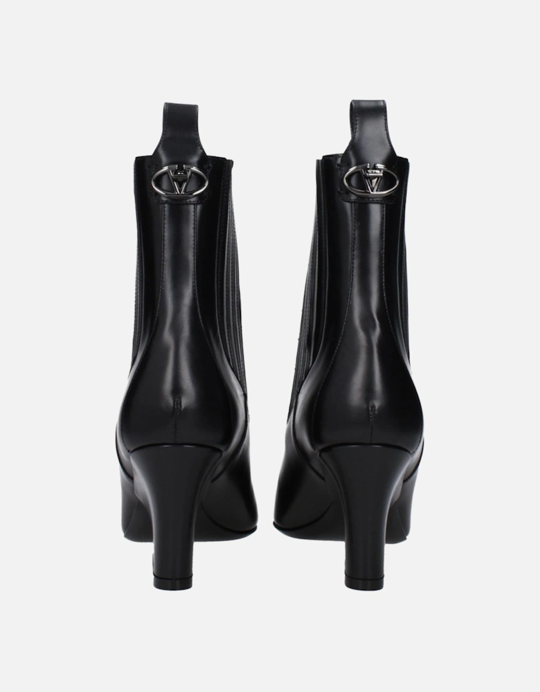 Leather Pointy Toe Mid Heel Ankle Boots Women - Black