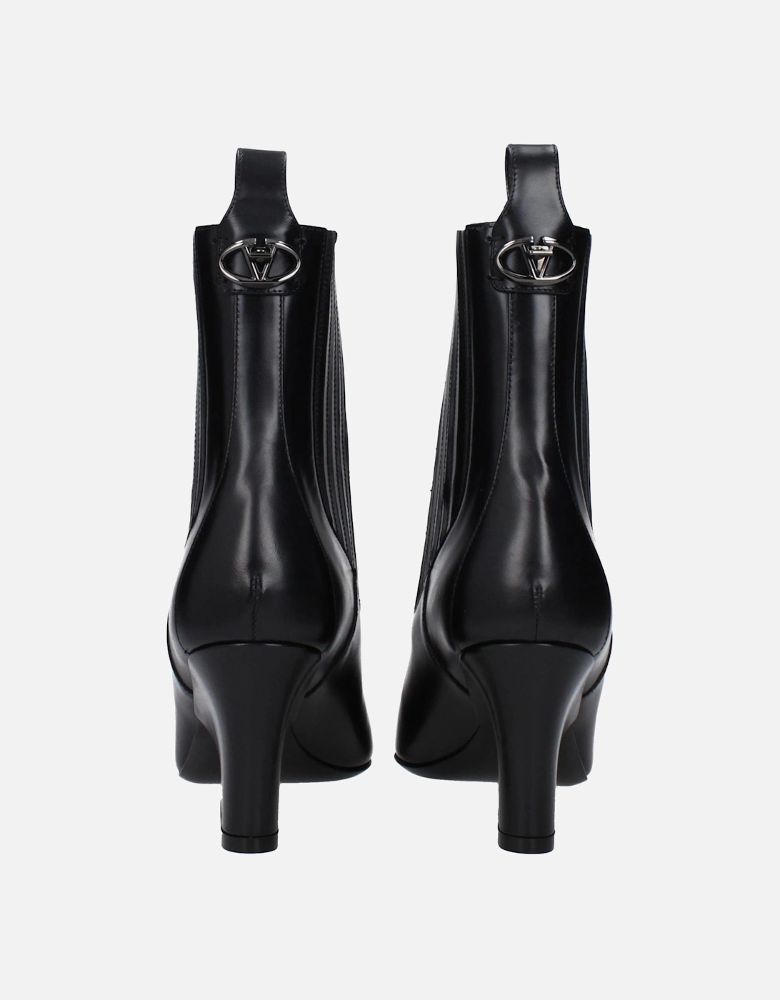 Leather Pointy Toe Mid Heel Ankle Boots Women - Black