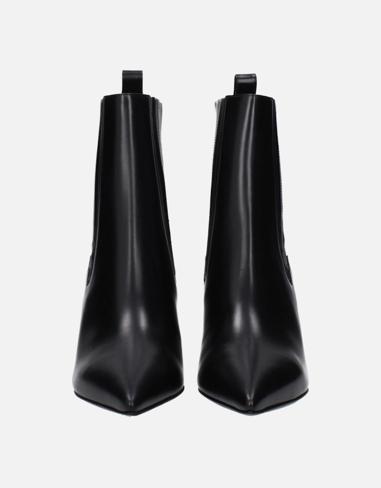 Leather Pointy Toe Mid Heel Ankle Boots Women - Black
