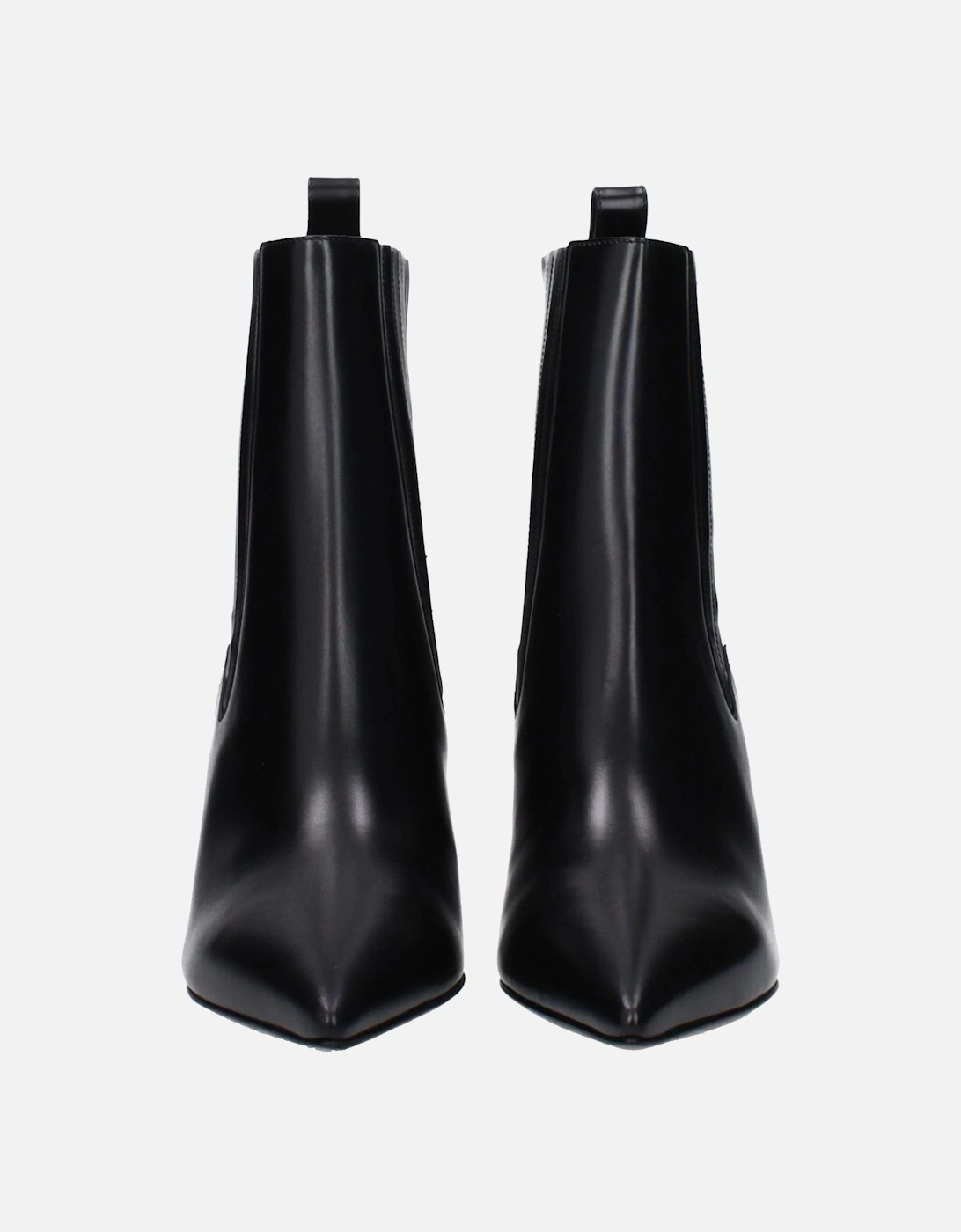 Leather Pointy Toe Mid Heel Ankle Boots Women - Black