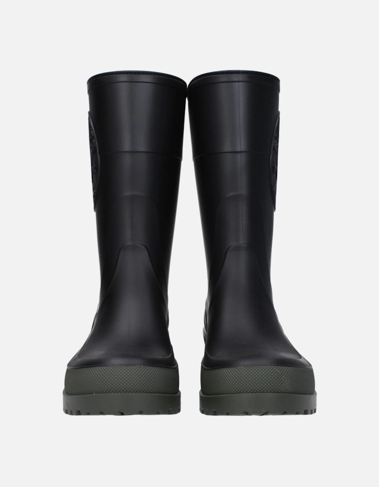 Rubber Round Toe Low Heel Boots Women - Black