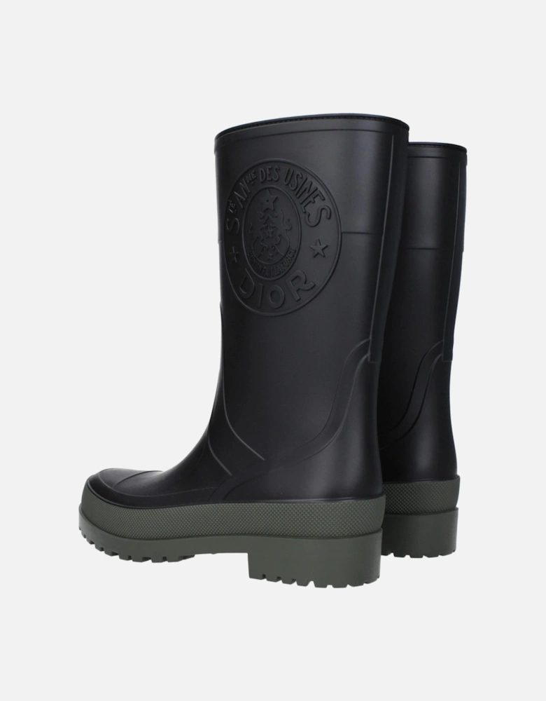 Rubber Round Toe Low Heel Boots Women - Black