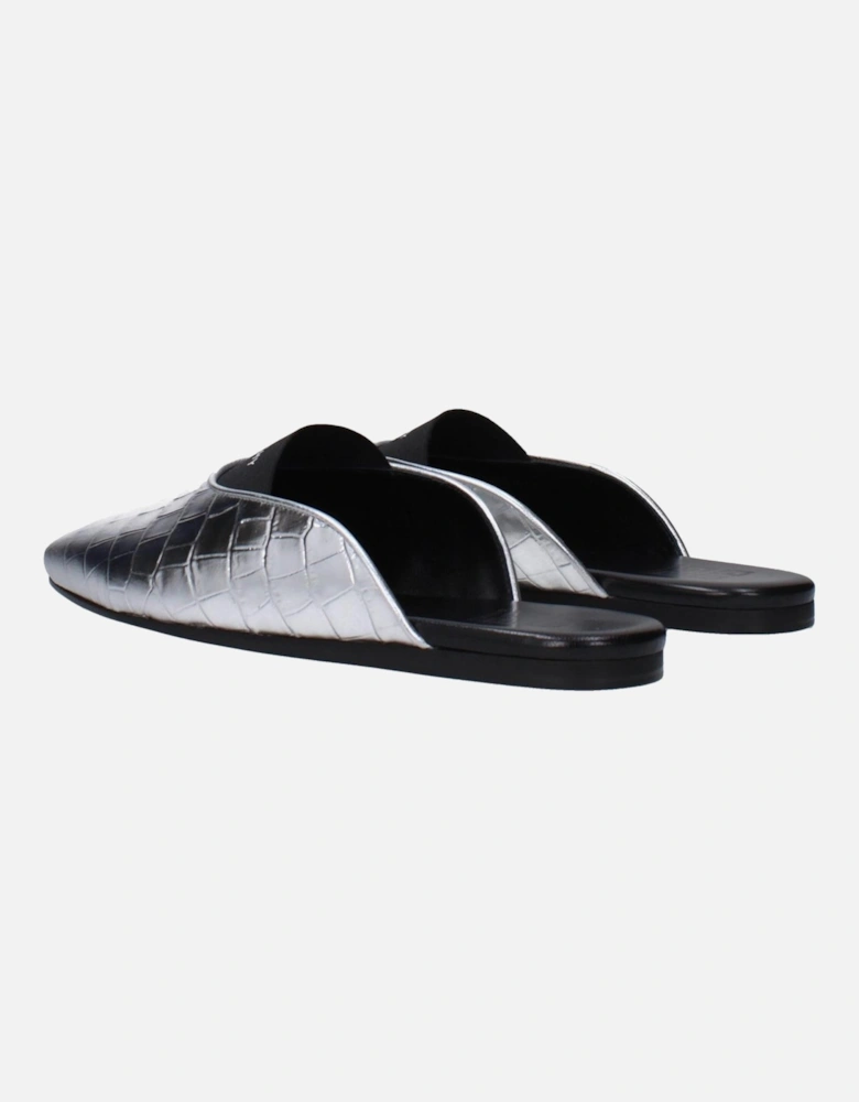 Leather Square Toe Logo Slippers Women - Gray Sandals