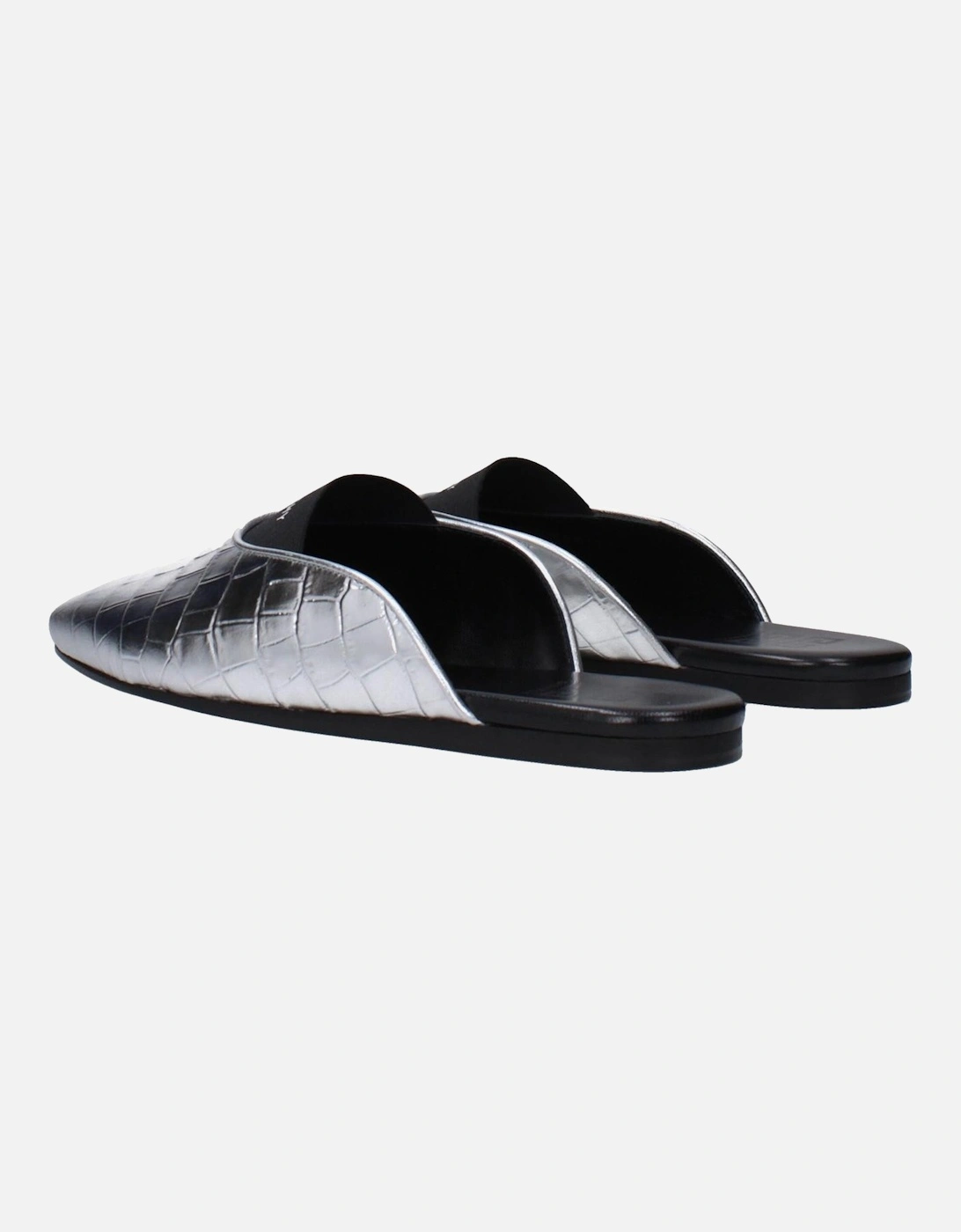 Leather Square Toe Logo Slippers Women - Gray Sandals